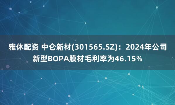 雅休配资 中仑新材(301565.SZ)：2024年公司新型BOPA膜材毛利率为46.15%